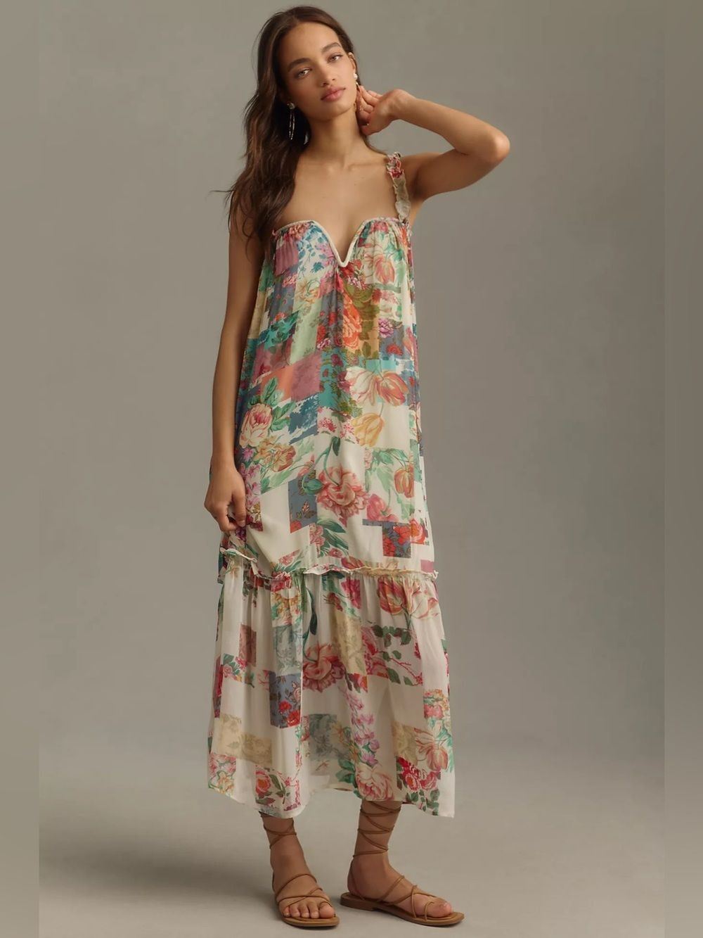 New By Anthropologie Chiffon Shift Midi Dress Size S